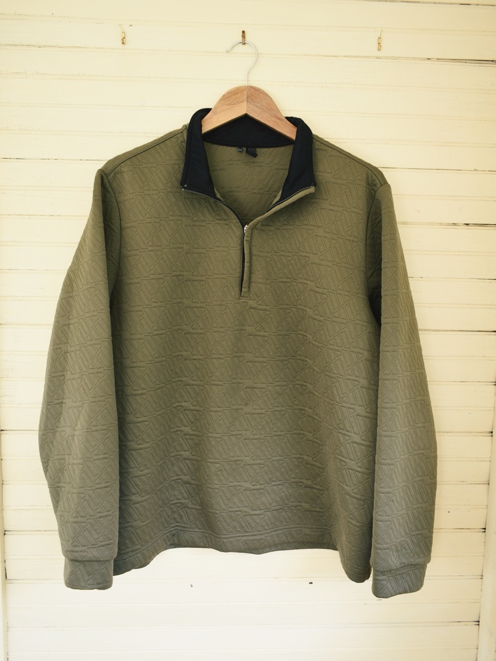 adidas Men's Olive Green Quarter-Zip Pullover with Black Collar